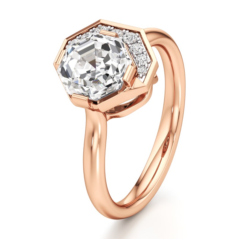 Main Image 4 of J'Lure Octagon Step-Cut Lab-Created Diamond Half-Halo Engagement Ring 2 ct tw 18K Rose Gold