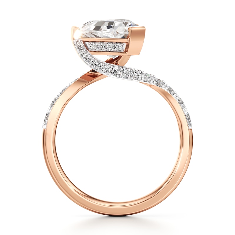 Main Image 2 of J'Lure Shield Step-Cut Lab-Grown Diamond Bypass Engagement Ring 3-1/2 ct tw 18K Rose Gold