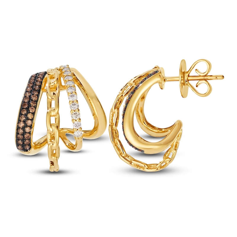 Main Image 1 of Le Vian Diamond Four-Row J-Hoop Earrings 1/2 ct tw 14K Honey Gold