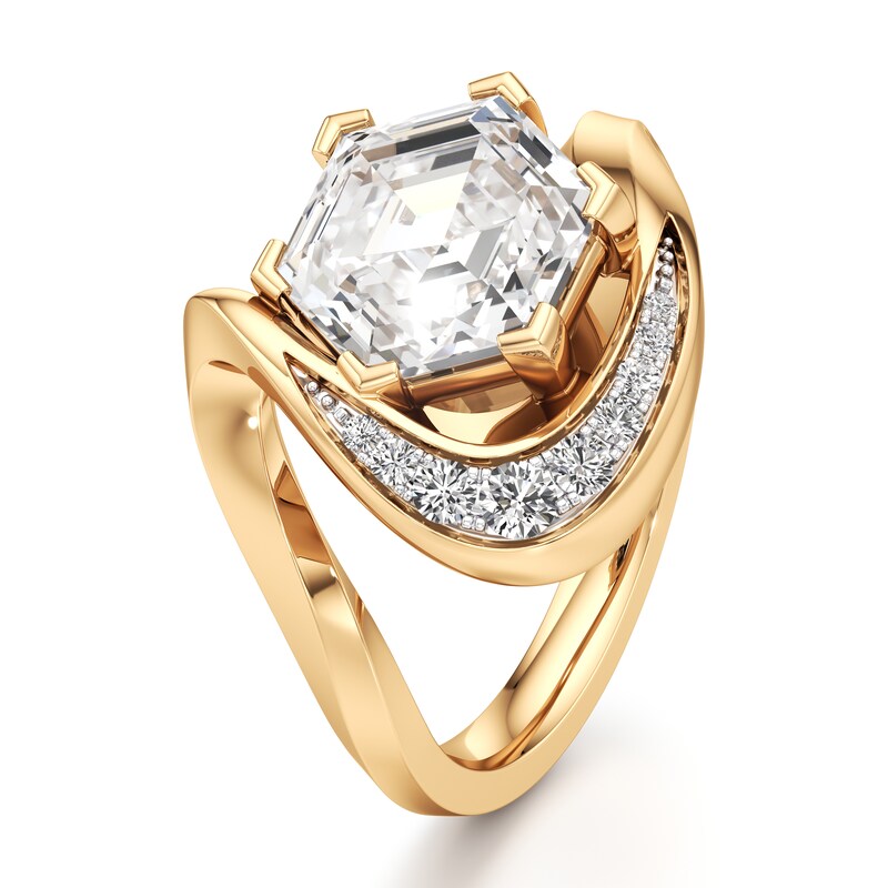 Main Image 4 of J'Lure Hexagon Step-Cut Lab-Grown Diamond Engagement Ring 3 ct tw 18K Yellow Gold