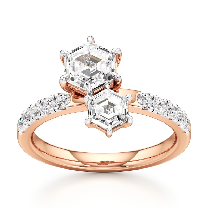 Main Image 1 of J'Lure Hexagon Step-Cut Two-Stone Lab-Grown Diamond Engagement Ring 1-3/4 ct tw 18K Rose Gold