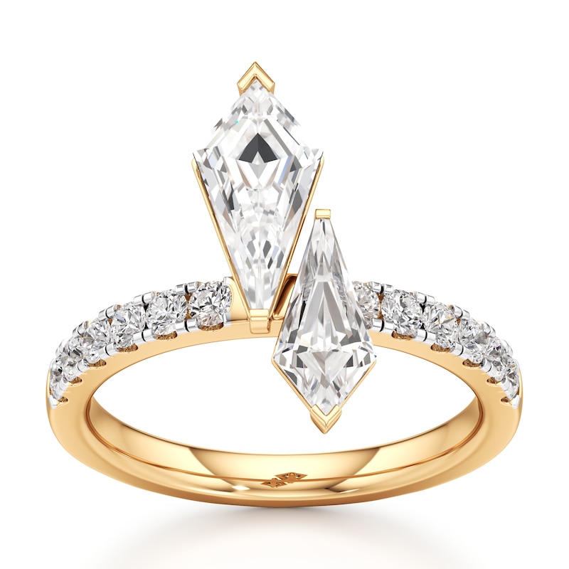 Main Image 1 of J'Lure Kite Step-Cut Two-Stone Lab-Created Diamond Engagement Ring 1-7/8 ct tw 18K Yellow Gold