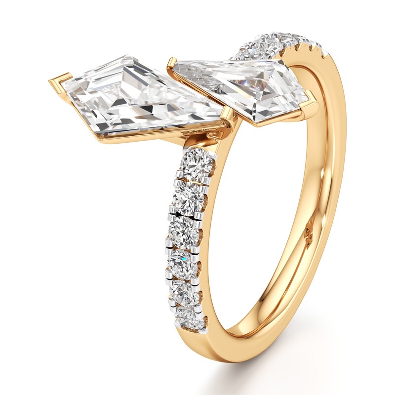 Main Image 4 of J'Lure Kite Step-Cut Two-Stone Lab-Created Diamond Engagement Ring 1-7/8 ct tw 18K Yellow Gold