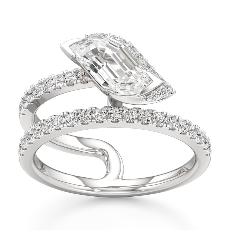 Main Image 1 of J'Lure Leaf Step-Cut Lab-Grown Diamond Spiral Engagement Ring 1-3/8 ct tw 18K White Gold