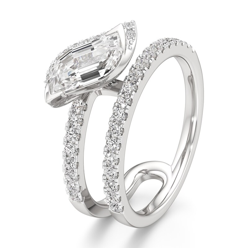 Main Image 4 of J'Lure Leaf Step-Cut Lab-Grown Diamond Spiral Engagement Ring 1-3/8 ct tw 18K White Gold