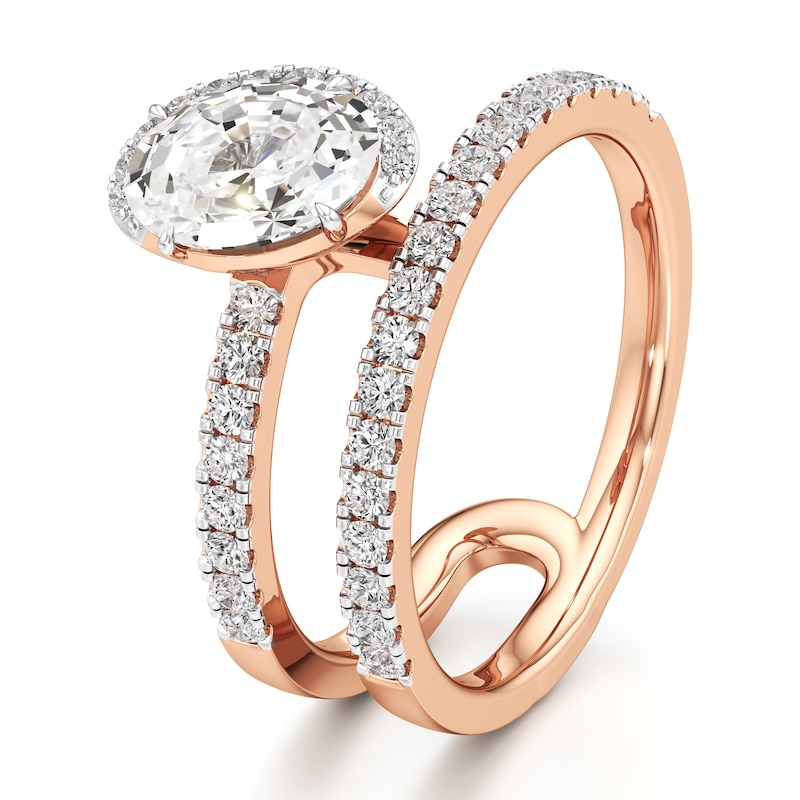 Main Image 4 of J'Lure Oval Step-Cut Lab-Grown Diamond Spiral Engagement Ring 1-3/8 ct tw 18K Rose Gold