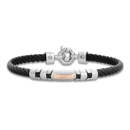 Baraka Men's Cord Bracelet with Diamond Accent Stainless Steel, Black Ion Plating & 18K Rose Gold 7.75"