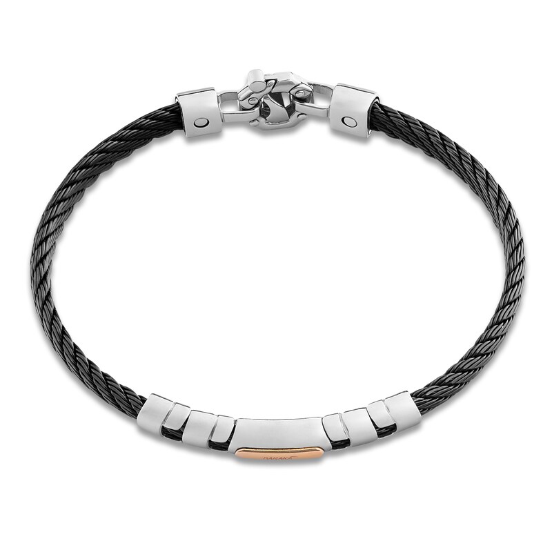 Main Image 2 of Baraka Men's Cord Bracelet with Diamond Accent Stainless Steel, Black Ion Plating & 18K Rose Gold 7.75"