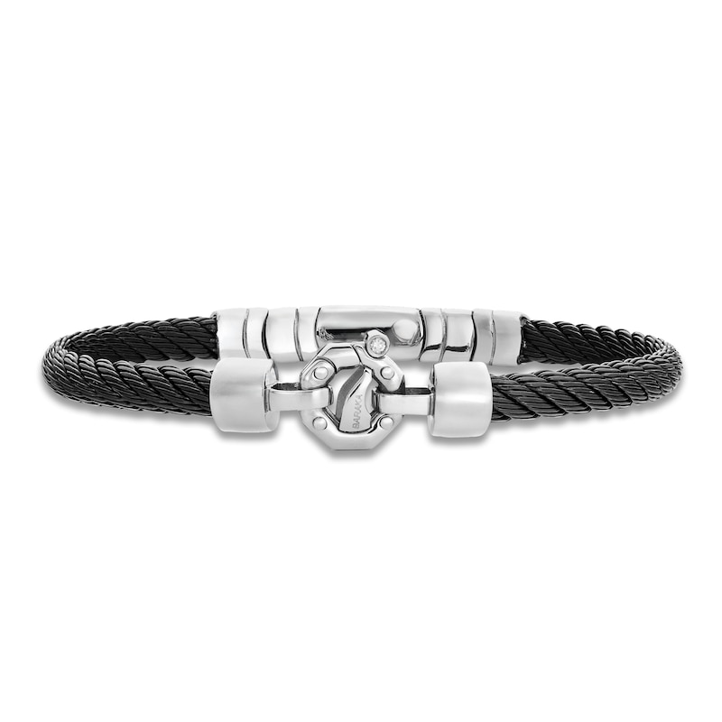 Main Image 3 of Baraka Men's Cord Bracelet with Diamond Accent Stainless Steel, Black Ion Plating & 18K Rose Gold 7.75"