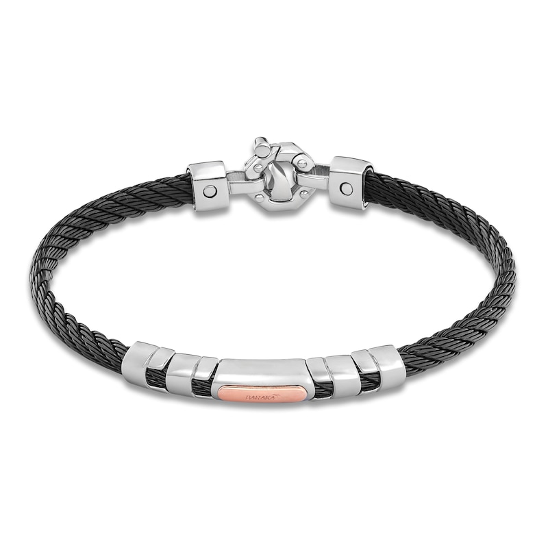 Main Image 4 of Baraka Men's Cord Bracelet with Diamond Accent Stainless Steel, Black Ion Plating & 18K Rose Gold 7.75"