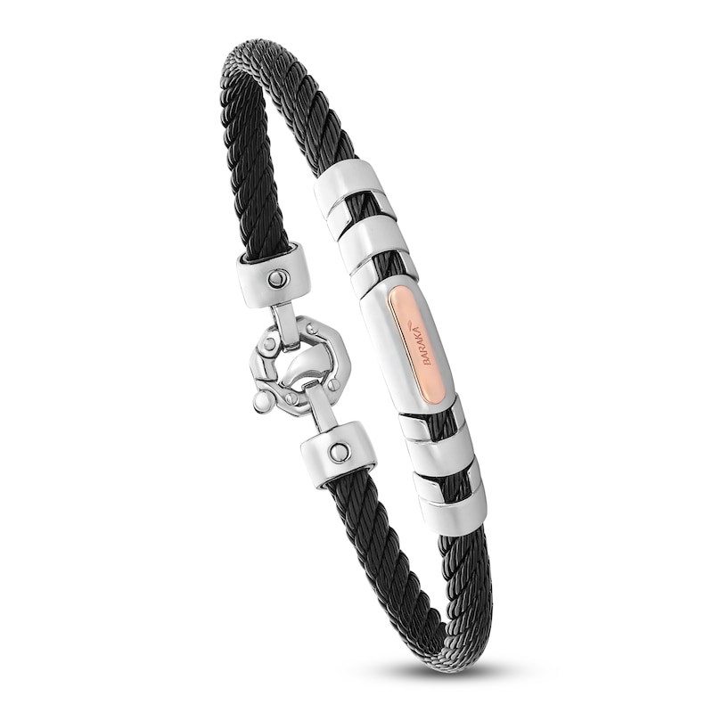 Main Image 5 of Baraka Men's Cord Bracelet with Diamond Accent Stainless Steel, Black Ion Plating & 18K Rose Gold 7.75"