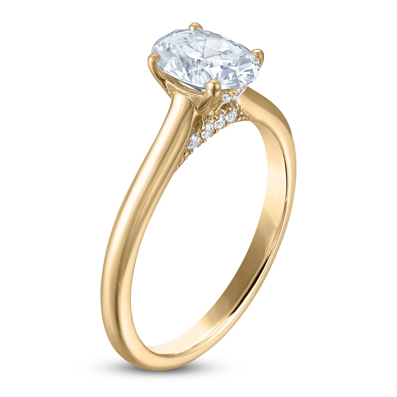 Main Image 2 of Oval-Cut Lab-Created Diamond Solitaire Plus Engagement Ring 1 ct tw 14K Yellow Gold (VS2/F)