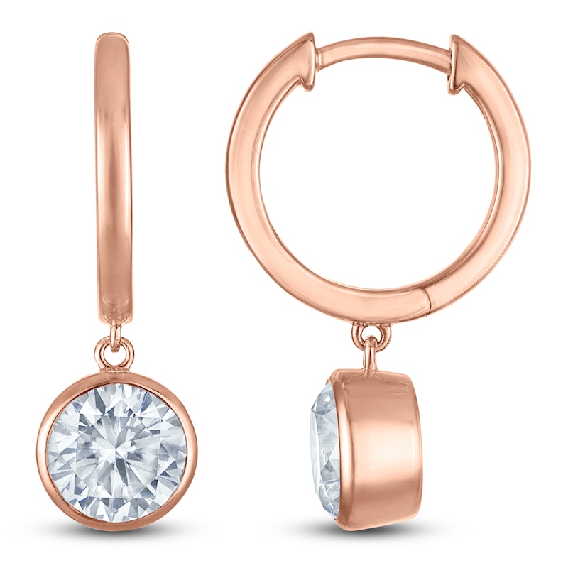 Main Image 1 of Round-Cut Lab-Grown Diamond Solitaire Dangle Hoop Earrings 2 ct tw 14K Rose Gold (SI2/F)