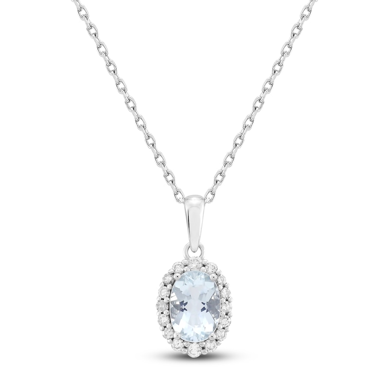 Main Image 1 of Oval-Cut Natural Aquamarine & Diamond Necklace 1/6 ct tw 10K White Gold 18"