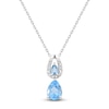 Thumbnail Image 1 of Pear-Shaped Natural Swiss Blue Topaz & Diamond Double Drop Necklace 1/15 ct tw 10K White Gold 18"