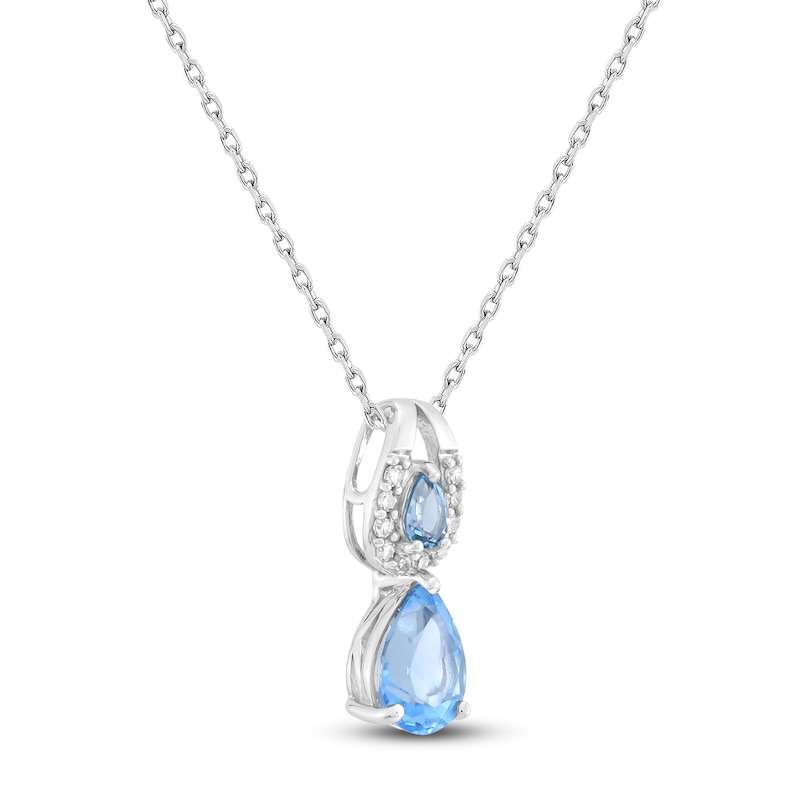Main Image 2 of Pear-Shaped Natural Swiss Blue Topaz & Diamond Double Drop Necklace 1/15 ct tw 10K White Gold 18"