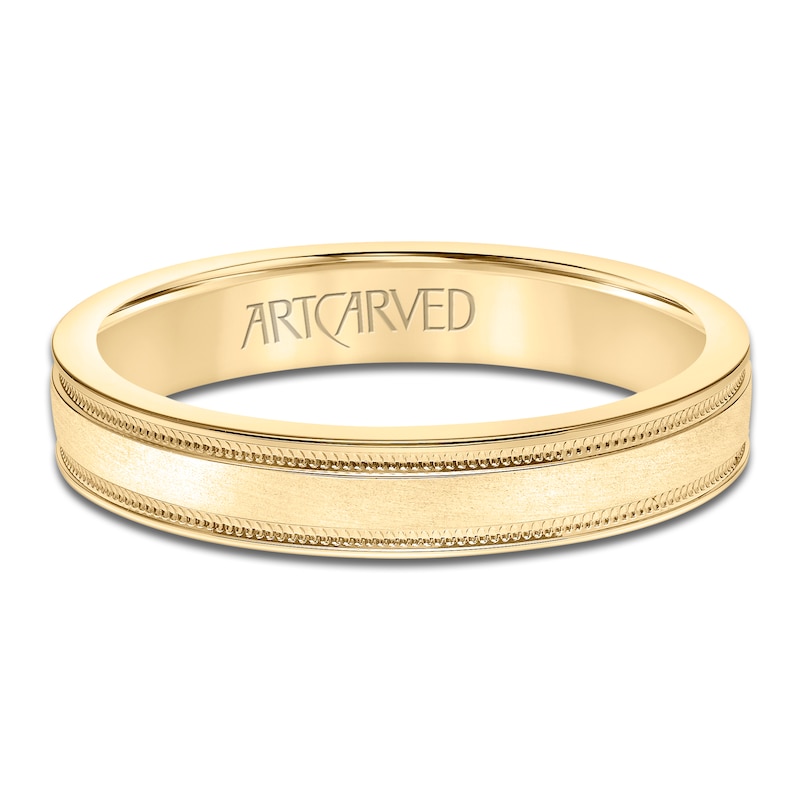 Main Image 3 of ArtCarved Men's Milgrain Wedding Band 14K Yellow Gold 4mm