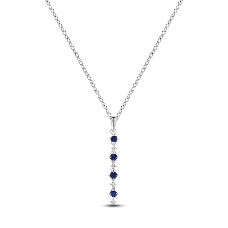 Main Image 1 of Natural Blue Sapphire & Diamond Drop Necklace 1/15 ct tw 14K White Gold 17"