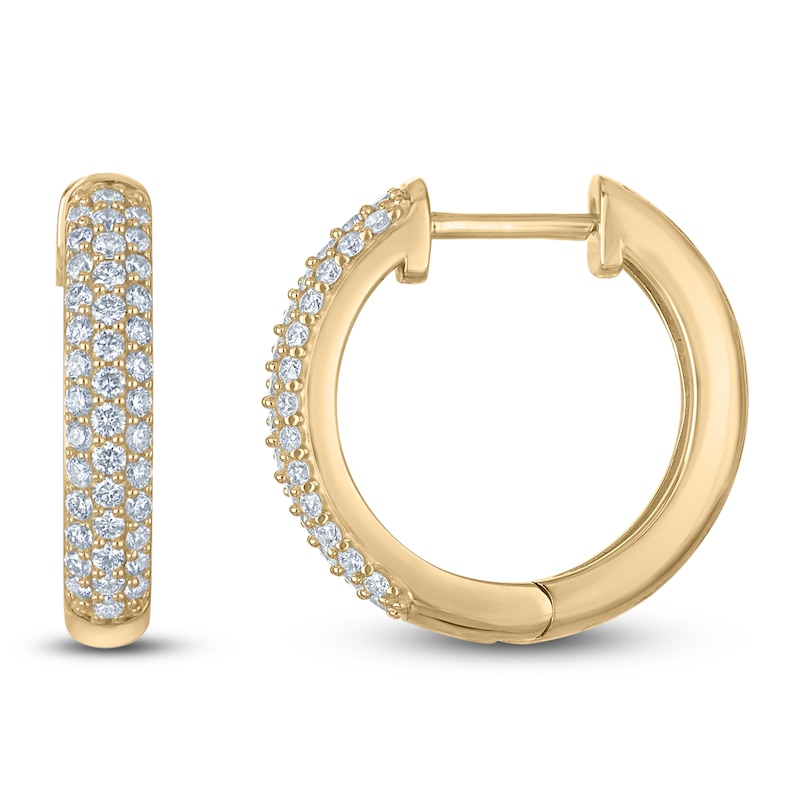 Main Image 1 of Lab-Grown Diamond Three-Row Pavé Hoop Earrings 1/2 ct tw 10K Yellow Gold