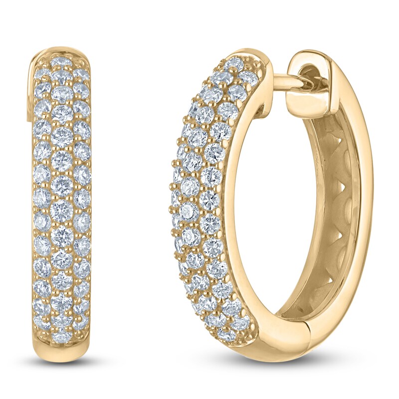 Main Image 2 of Lab-Grown Diamond Three-Row Pavé Hoop Earrings 1/2 ct tw 10K Yellow Gold
