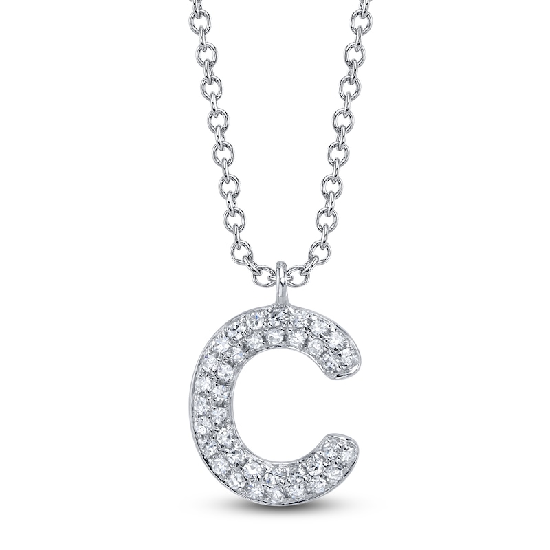 Main Image 1 of Shy Creation Diamond Letter C Pavé Necklace 1/20 ct tw 14K White Gold 18" SC55028331-C