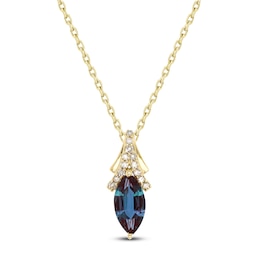 Marquise-Cut Lab-Created Alexandrite & Diamond Necklace 1/10 ct tw 10K Yellow Gold 18"