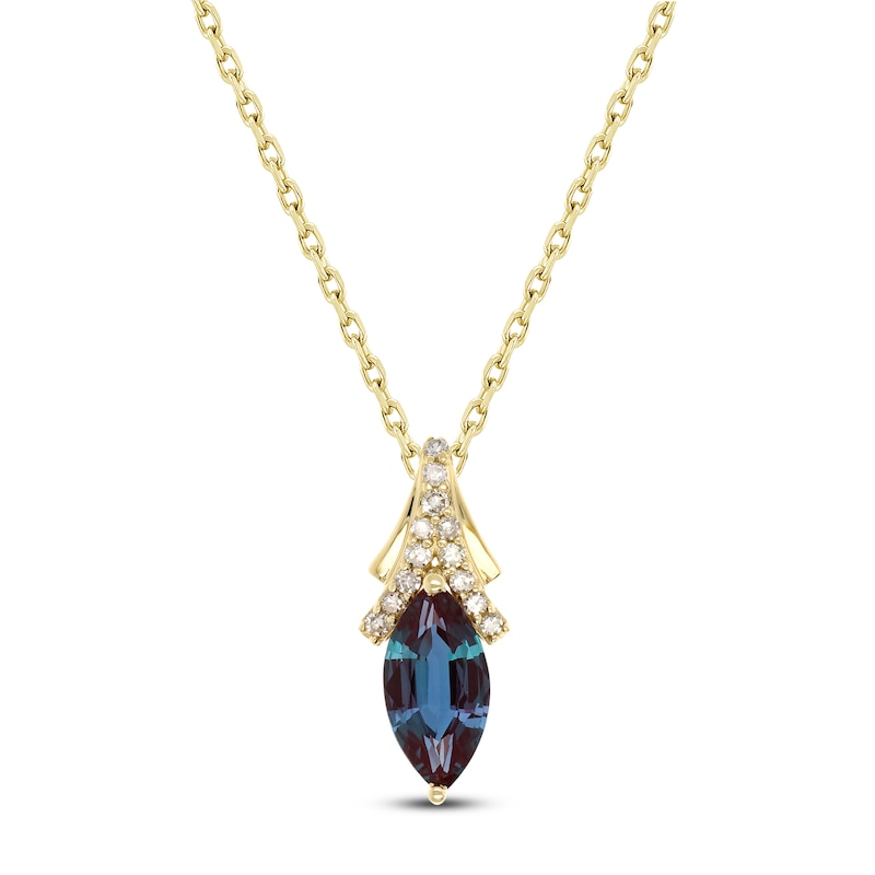 Main Image 1 of Marquise-Cut Lab-Created Alexandrite & Diamond Necklace 1/10 ct tw 10K Yellow Gold 18"