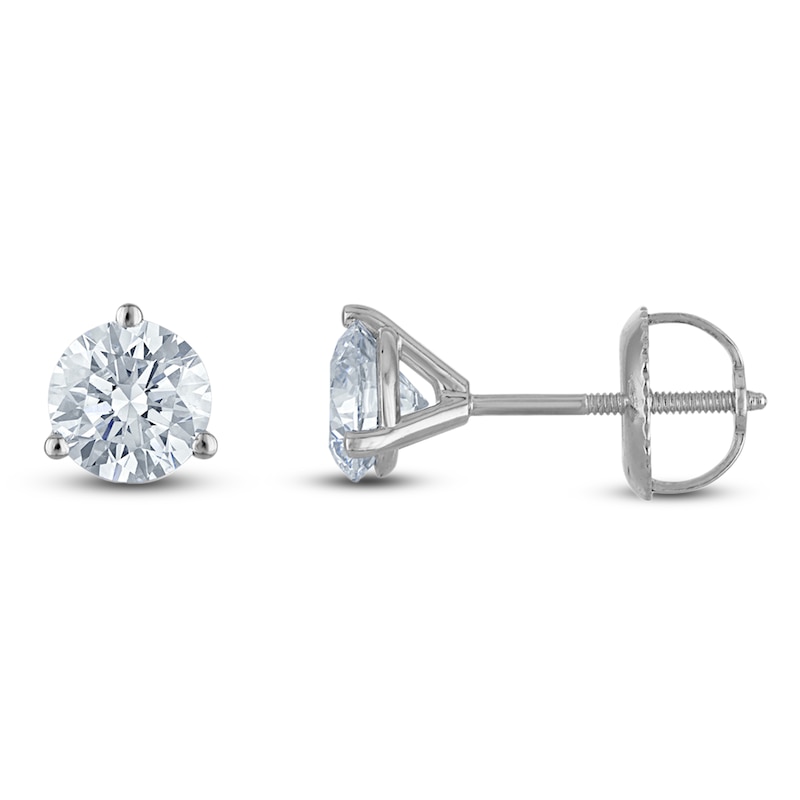 Main Image 1 of Round-Cut Lab-Grown Diamond Solitaire Stud Earrings 1 ct tw 18K White Gold (VS2/F)