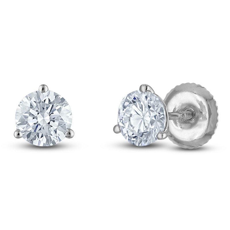 Main Image 2 of Round-Cut Lab-Grown Diamond Solitaire Stud Earrings 1 ct tw 18K White Gold (VS2/F)