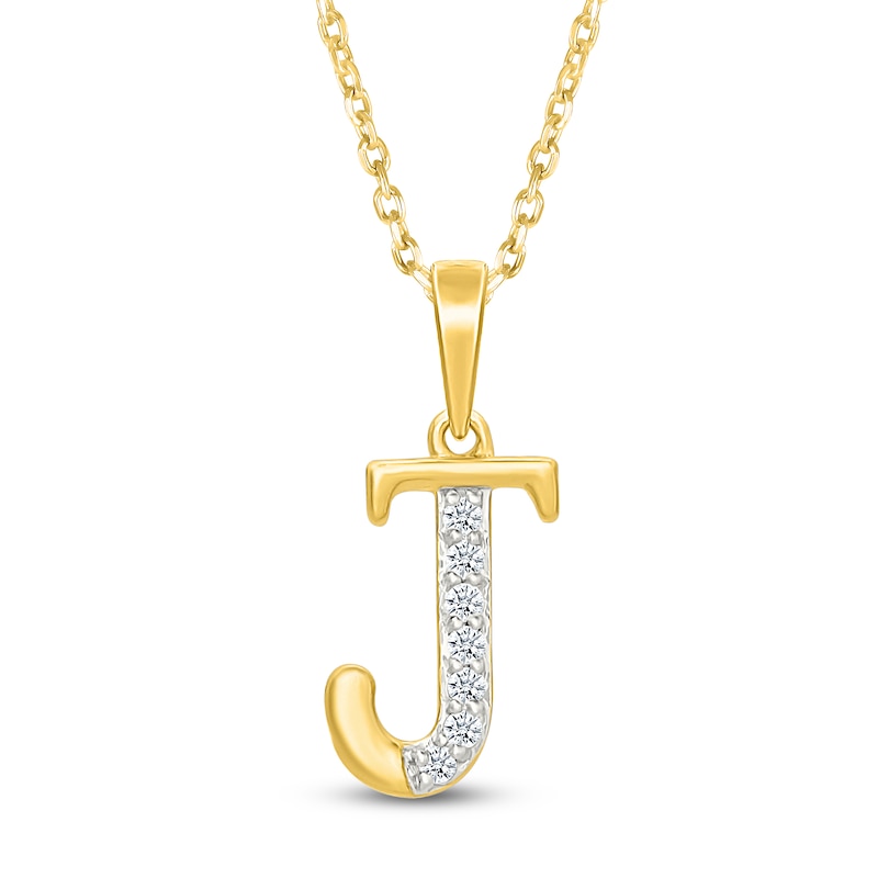 Main Image 1 of Diamond Initial J Necklace 1/20 ct tw 10K Yellow Gold 18"