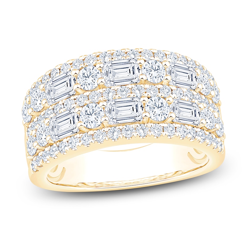 Main Image 1 of Round & Emerald-Cut Lab-Grown Diamond Multi-Row Anniversary Ring 2-1/2 ct tw 14K Yellow Gold