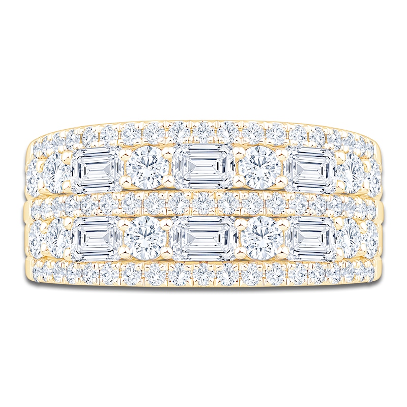 Main Image 3 of Round & Emerald-Cut Lab-Grown Diamond Multi-Row Anniversary Ring 2-1/2 ct tw 14K Yellow Gold
