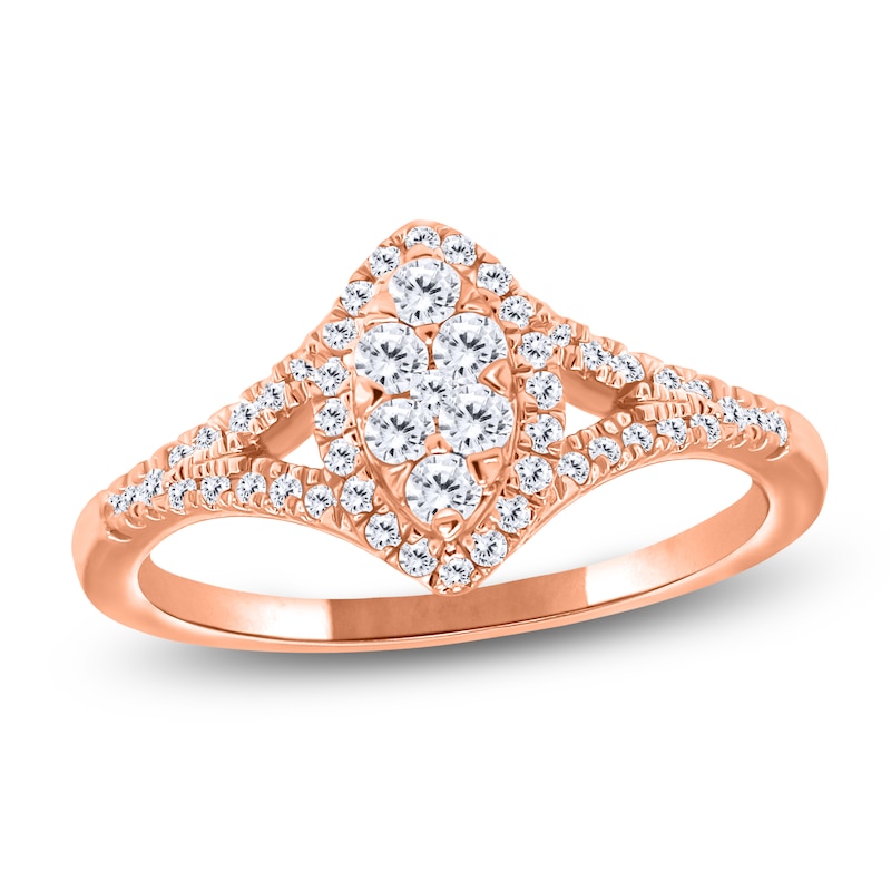 Main Image 1 of Multi-Diamond Marquise Halo Promise Ring 1/4 ct tw 10K Rose Gold