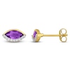Thumbnail Image 1 of Marquise-Cut Natural Amethyst & Diamond Stud Earrings 1/10 ct tw 14K Yellow Gold