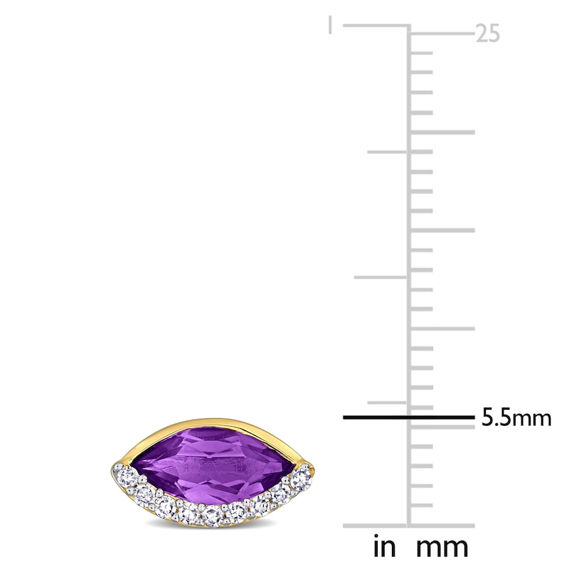 Main Image 2 of Marquise-Cut Natural Amethyst & Diamond Stud Earrings 1/10 ct tw 14K Yellow Gold