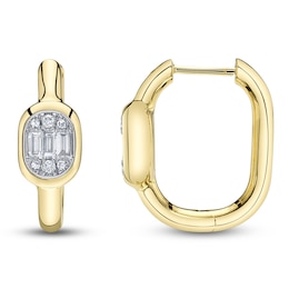 Shy Creation Baguette & Round-Cut Multi-Diamond Hoop Earrings 1/5 ct tw 14K Yellow Gold