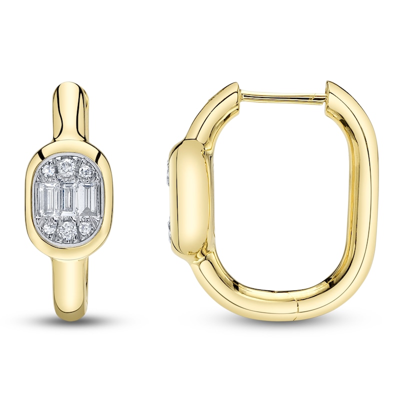 Main Image 1 of Shy Creation Baguette & Round-Cut Multi-Diamond Hoop Earrings 1/5 ct tw 14K Yellow Gold