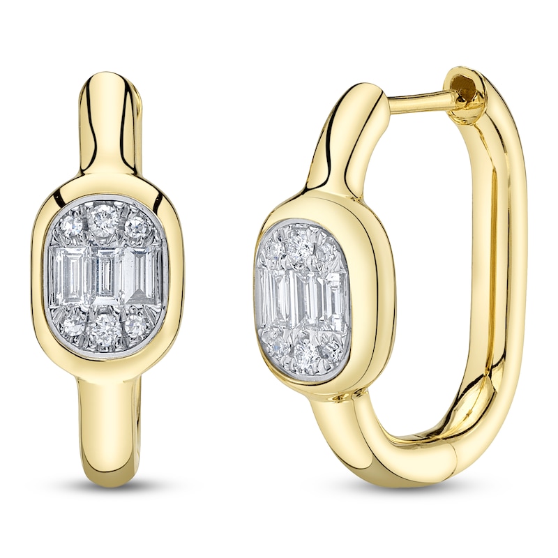 Main Image 2 of Shy Creation Baguette & Round-Cut Multi-Diamond Hoop Earrings 1/5 ct tw 14K Yellow Gold