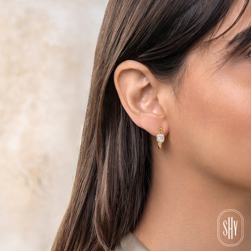 Main Image 3 of Shy Creation Baguette & Round-Cut Multi-Diamond Hoop Earrings 1/5 ct tw 14K Yellow Gold