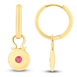 Natural Pink Sapphire Circle Dangle Hoop Earrings 14K Yellow Gold