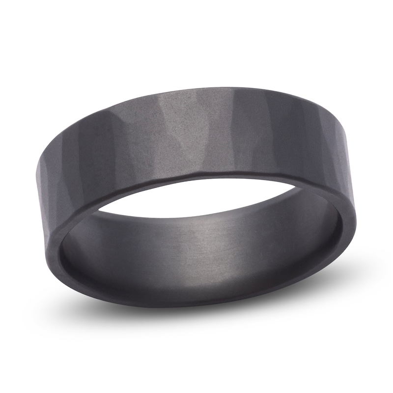 Main Image 1 of Men's Hammered Matte Wedding Band Black Zirconium 7mm