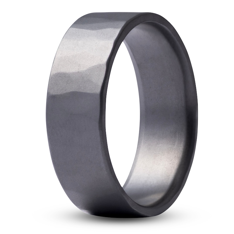 Main Image 2 of Men's Hammered Matte Wedding Band Black Zirconium 7mm