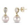 Thumbnail Image 1 of Cultured Pearl & Pear-Shaped Lab-Grown Diamond Dangle Earrings 3/8 ct tw 14K Yellow Gold
