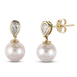 Cultured Pearl & Pear-Shaped Lab-Grown Diamond Dangle Earrings 3/8 ct tw 14K Yellow Gold