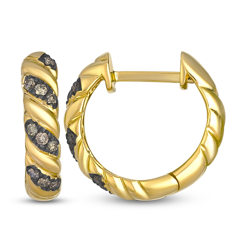 Main Image 1 of Le Vian Chocolate Ombré Diamond Twist Hoop Earrings 1/8 ct tw 14K Honey Gold