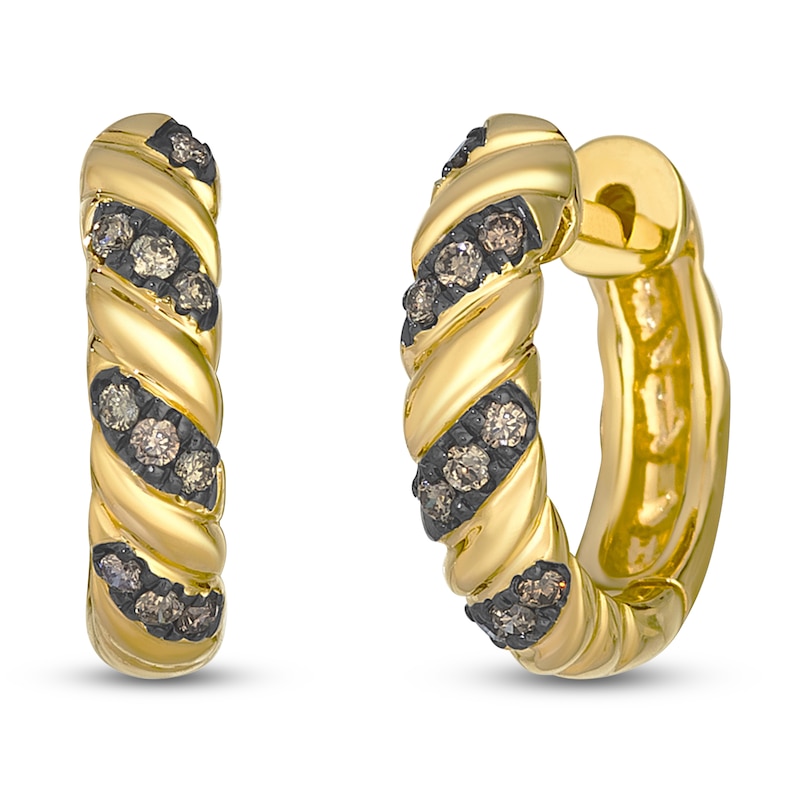 Main Image 2 of Le Vian Chocolate Ombré Diamond Twist Hoop Earrings 1/8 ct tw 14K Honey Gold