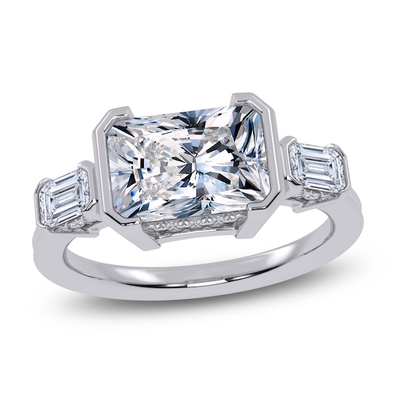 Radiant-Cut Lab-Grown Diamond Bezel-Set East-West Engagement Ring 2-1/2 ct tw 14K White Gold