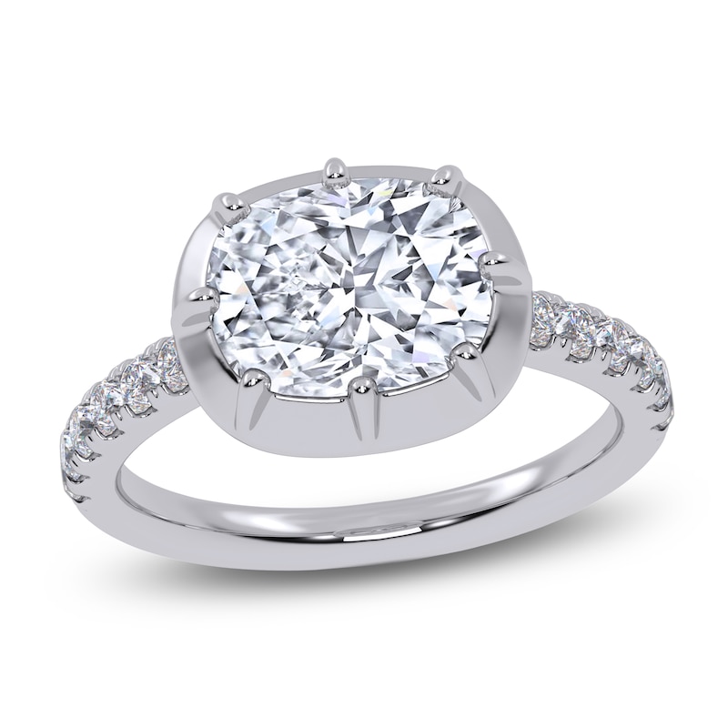 Main Image 1 of Cushion-Cut Lab-Grown Diamond East-West Engagement Ring 3-1/4 ct tw 14K White Gold