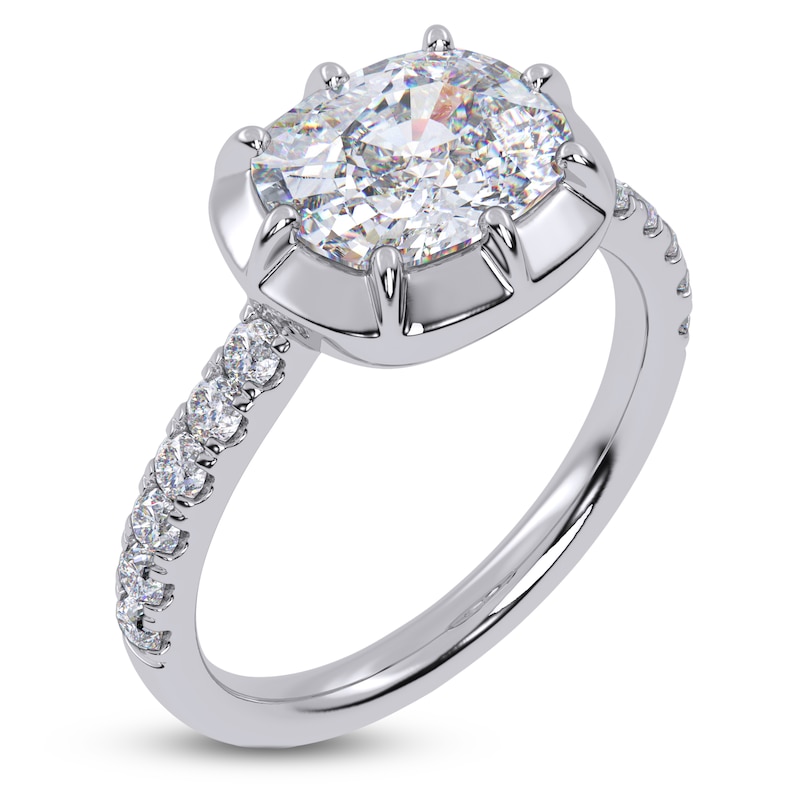 Main Image 2 of Cushion-Cut Lab-Grown Diamond East-West Engagement Ring 3-1/4 ct tw 14K White Gold