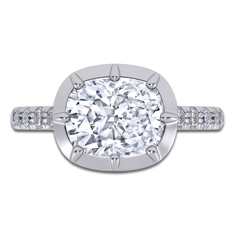 Main Image 3 of Cushion-Cut Lab-Grown Diamond East-West Engagement Ring 3-1/4 ct tw 14K White Gold